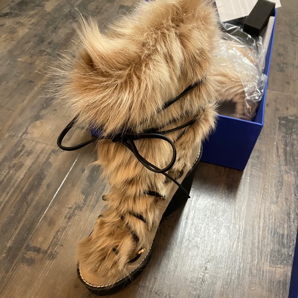Stuart Weitzman Lamb Fur Wedge Boot - Picture 2 of 11